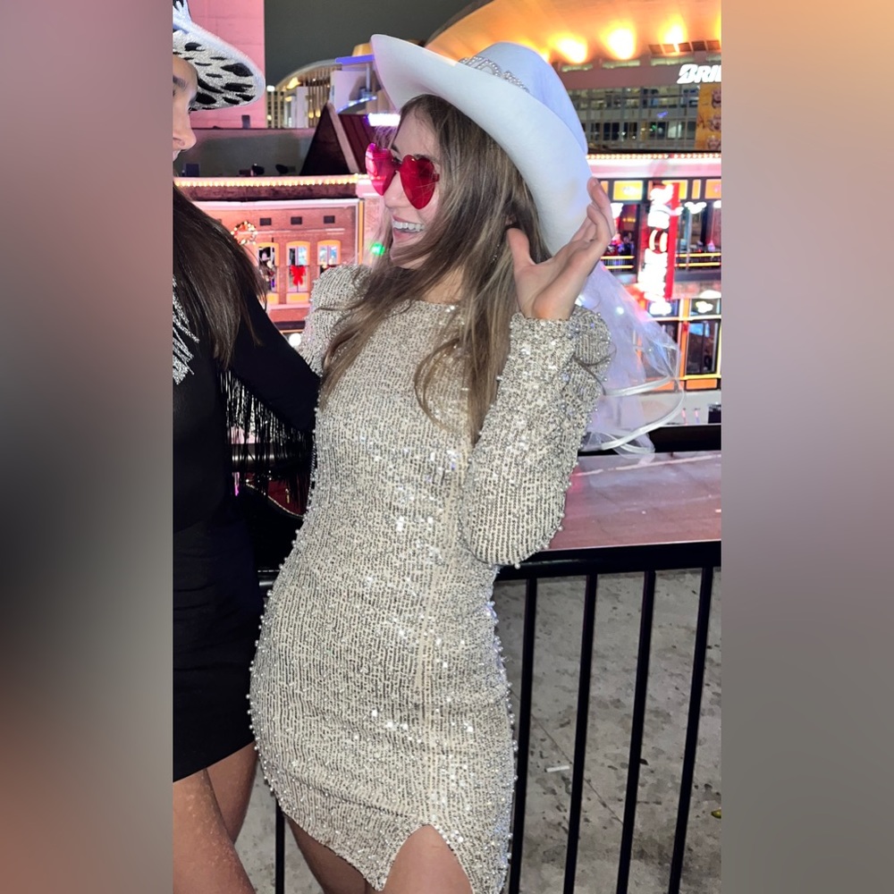 Pearl Accented Sequin Mini Dress These Three Boutique
